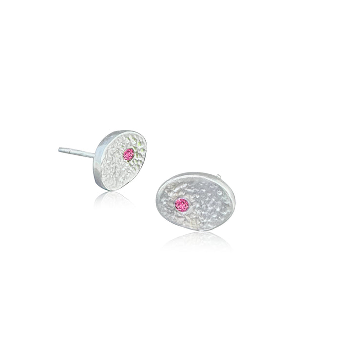Nugget Sterling Silver Earrings + Pink Sapphire