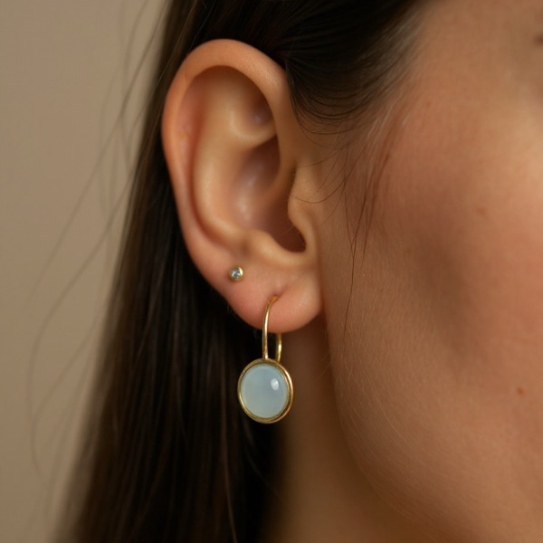 18K solid gold Aquamarine Drop Earrings