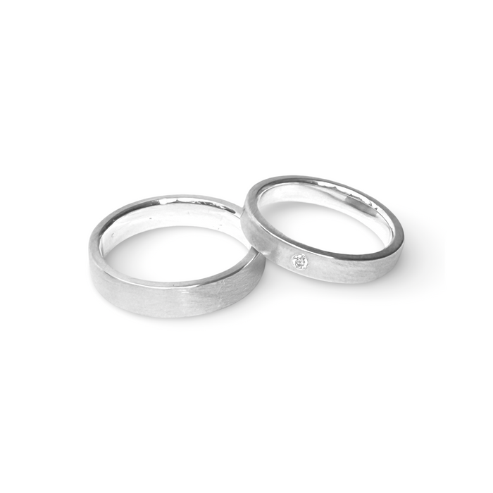 His & Hers Wedding bands in Matte Sterling Silver