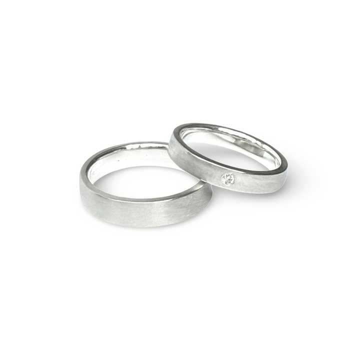 His & Hers Wedding bands in Matte Sterling Silver
