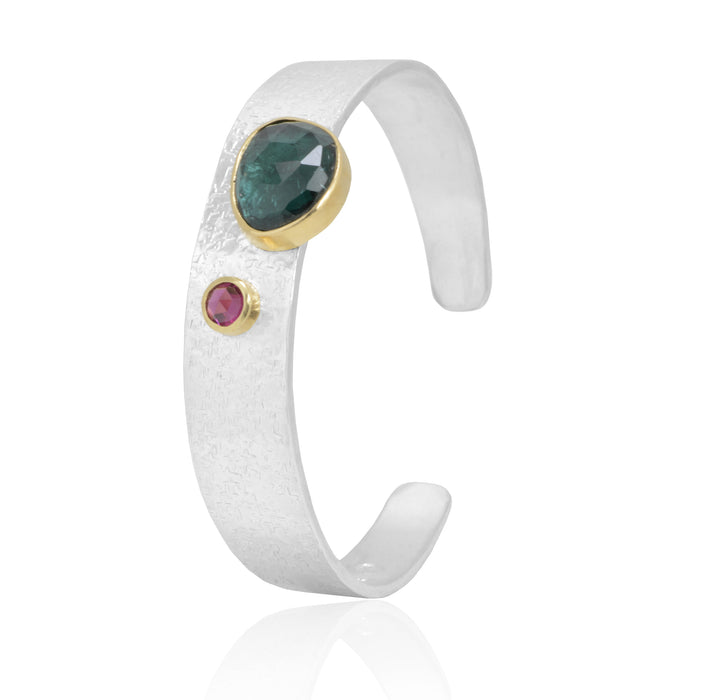 18K Gold and Sterling Silver handcrafted Tourmaline bangle