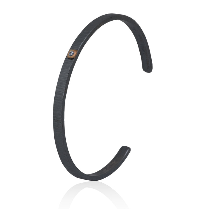 Diamond 14K Gold Patinated Sterling Silver Textured cuff bracelet