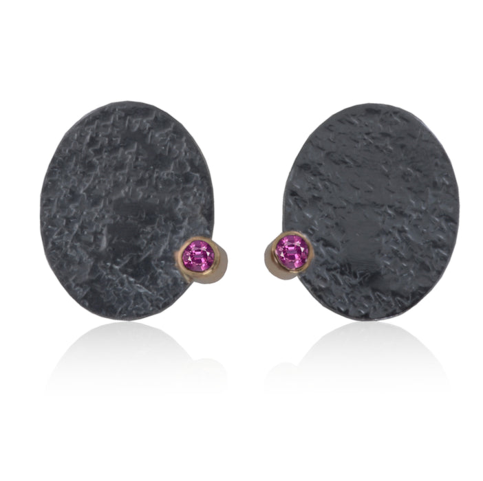 Earrings 14K Gold / Patinated Sterling Silver with Iolite / Rhodolite