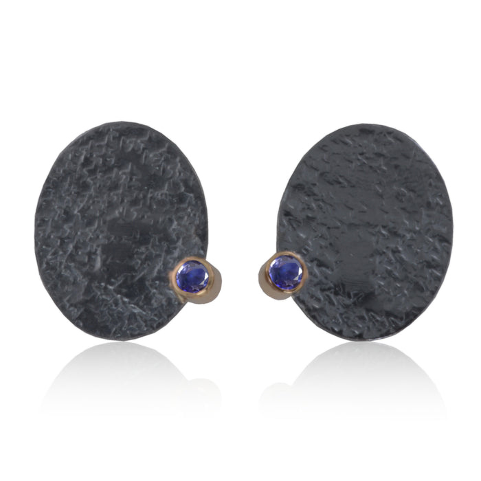 Earrings 14K Gold / Patinated Sterling Silver with Iolite / Rhodolite