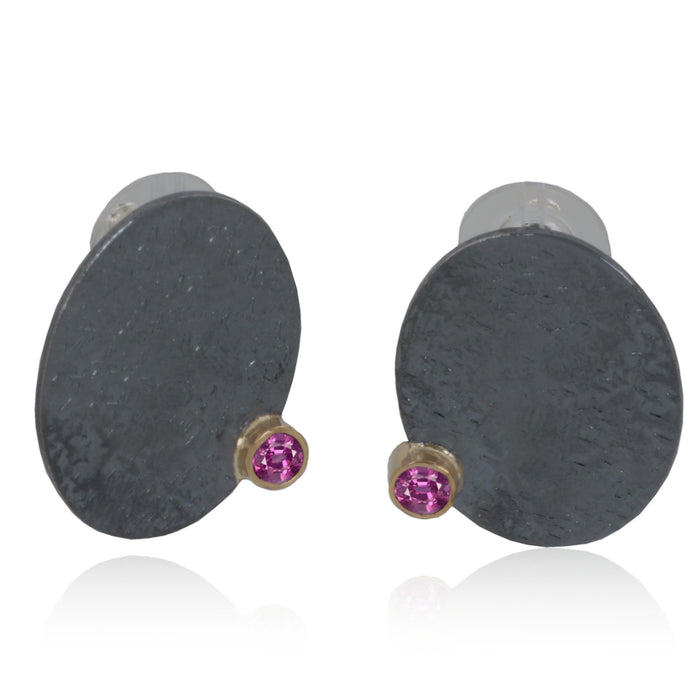 Earrings 14K Gold / Patinated Sterling Silver with Iolite / Rhodolite