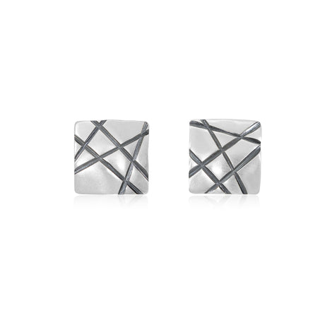 Sterling Silver Stud Square Earrings Intertwined