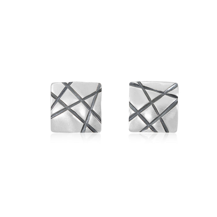 Sterling Silver Stud Square Earrings Intertwined