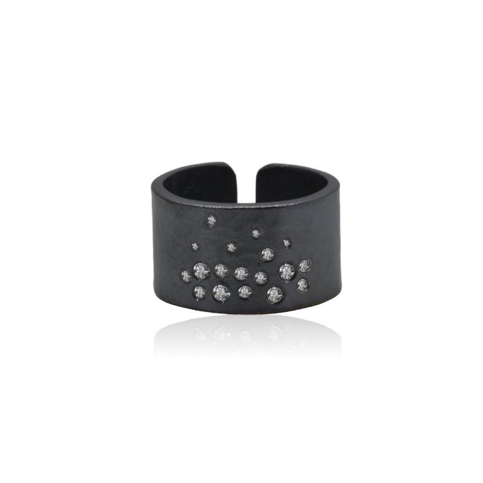 Diamond Cuff Ring Patinated Sterling Silver handcrafted fine jewelry