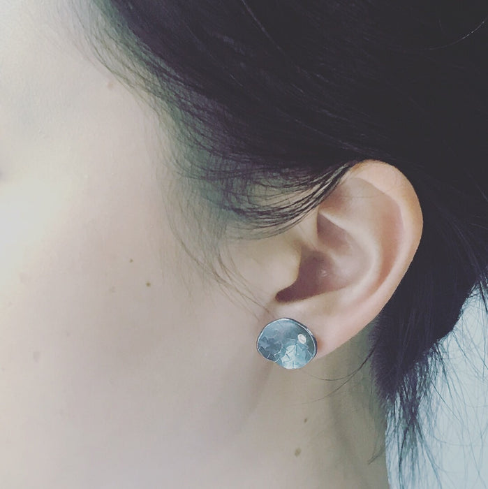 Diamond Stud Earrings with patinated textured Sterling Silver