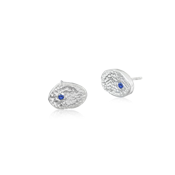 Nugget Sterling Silver Earrings + Blue Sapphire