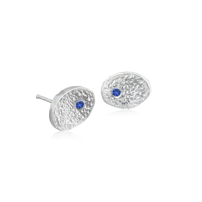 Nugget Sterling Silver Earrings + Blue Sapphire