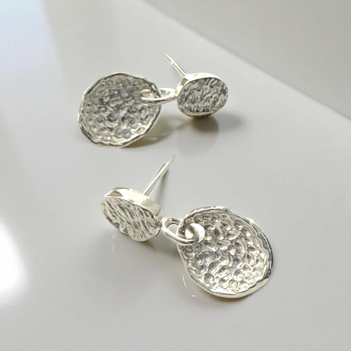 Textured Sterling Silver Dangling Earrings