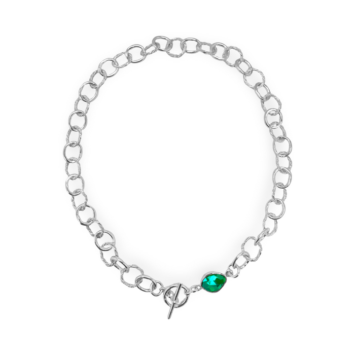 Sterling Silver Chunky Chainlink Necklace with Green Tourmaline Toggle Clasp