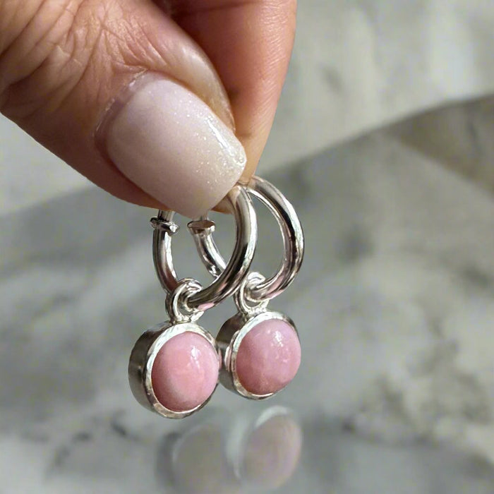 Pink Opal Hoop DAngling Earrings