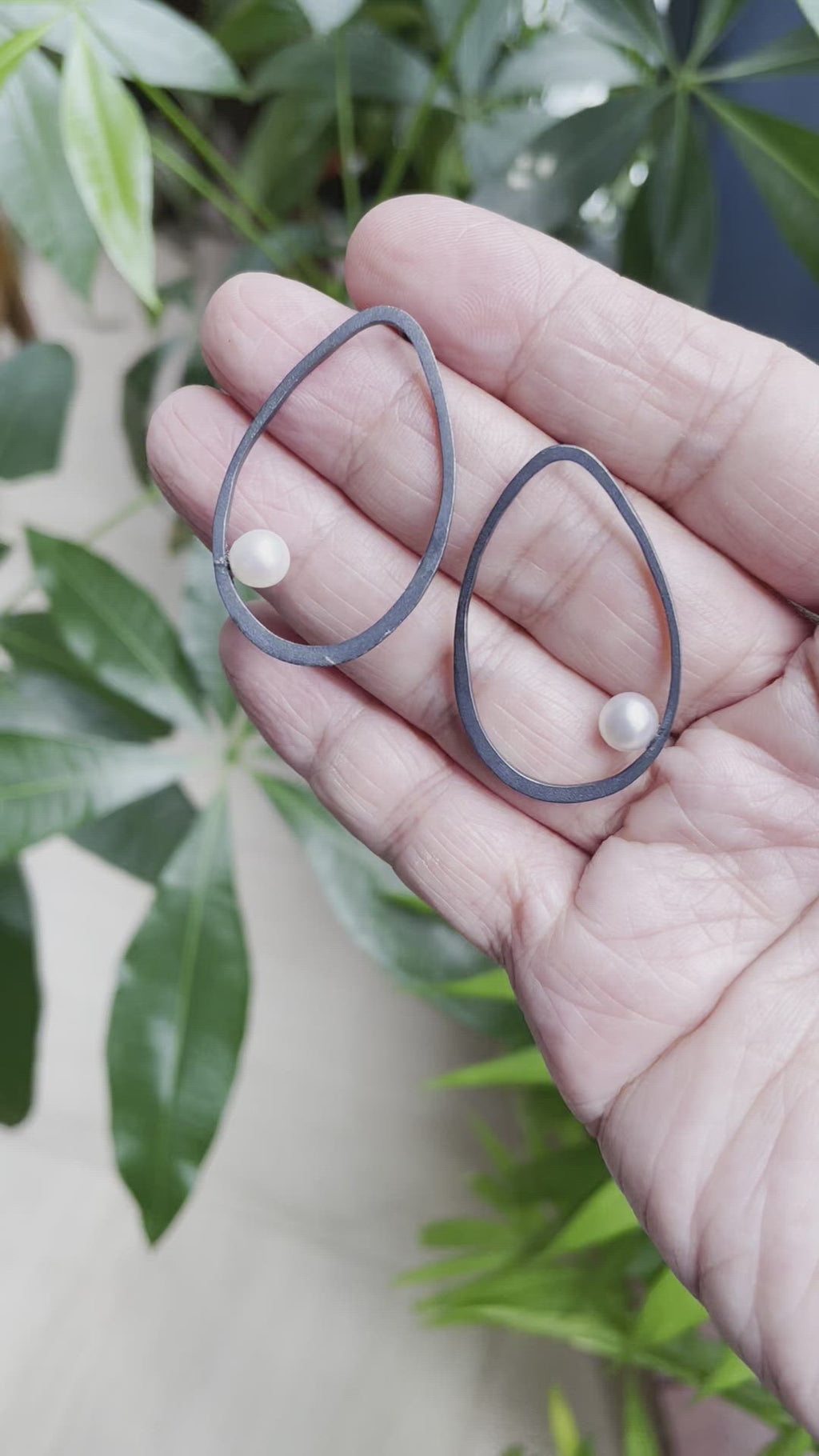 Oxidised Sterling Silver Pearl Earrings