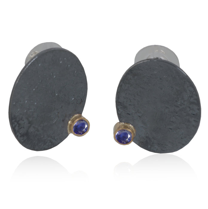 Earrings 14K Gold / Patinated Sterling Silver with Iolite / Rhodolite