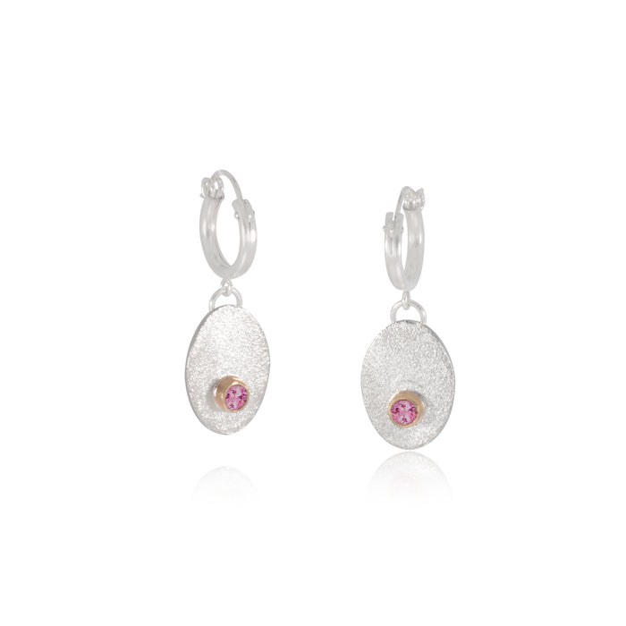 Gold and Silver dropped earrings with Pink Tourmaline