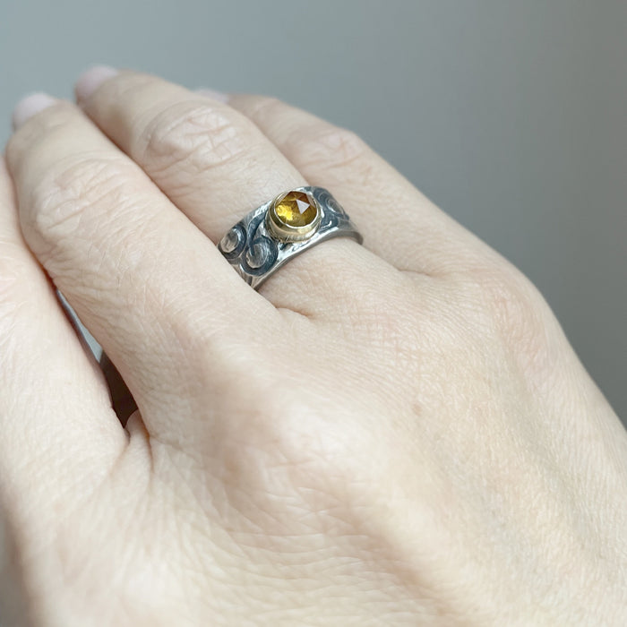 Rose cut Citrine Chunky Textured Ring