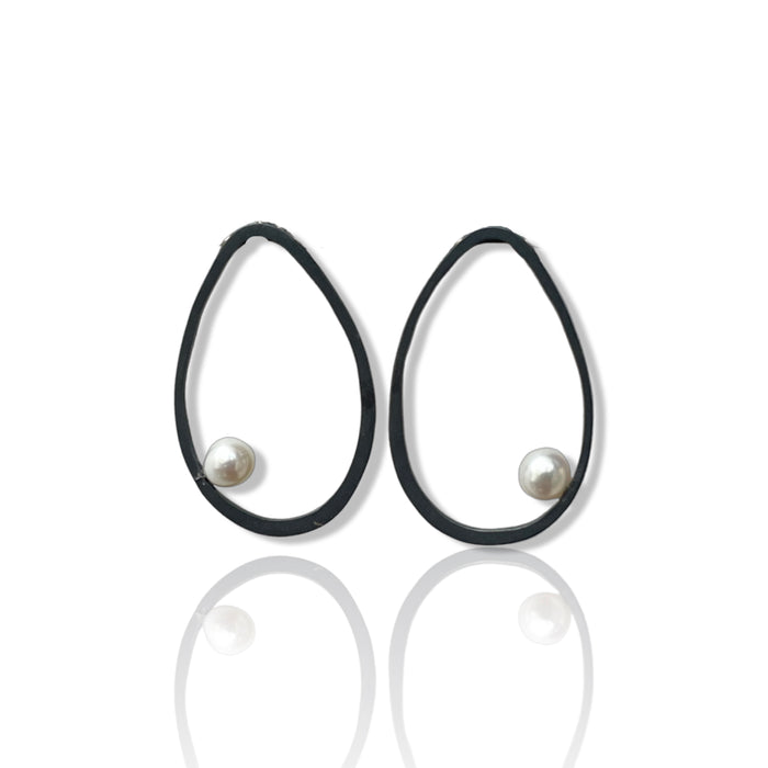 Oxidised Sterling Silver Pearl Earrings