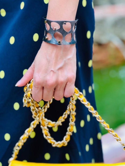 Trending Statement Cuff Bangle with Tourmaline gemstones