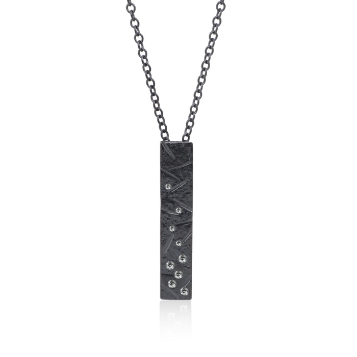 Diamond pendant in oxidized Sterling Silver handcrafted fine jewelry