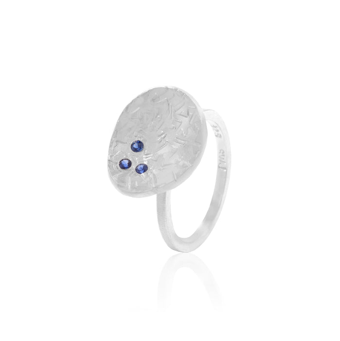 Blue Sapphire freeform textured ring in Sterling Silver
