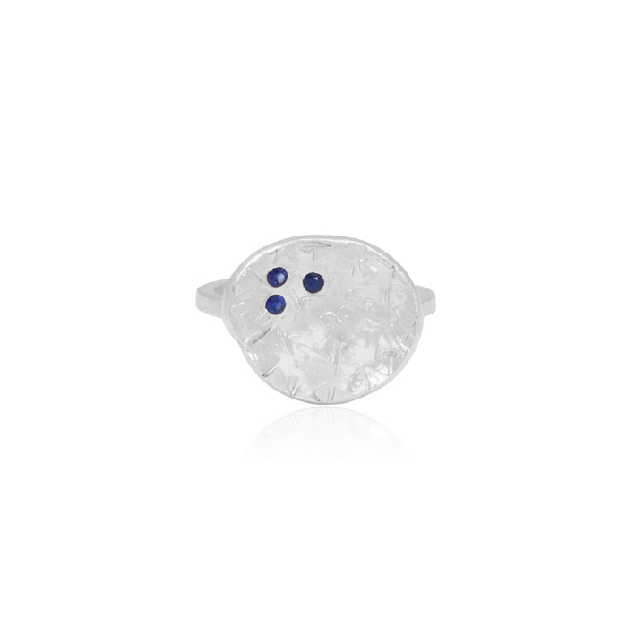 Blue Sapphire freeform textured ring in Sterling Silver