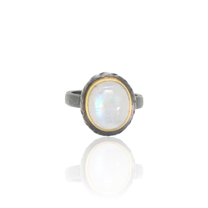 Rainbow Moonstone Cabochon Ring  Edit alt text