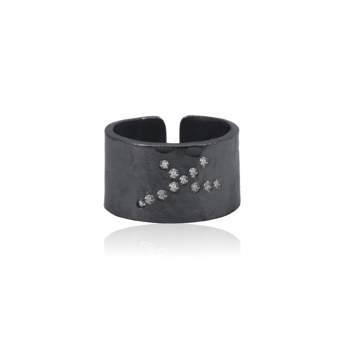 Diamond Cuff Ring Oxidised Sterling Silver handcrafted fine jewelry