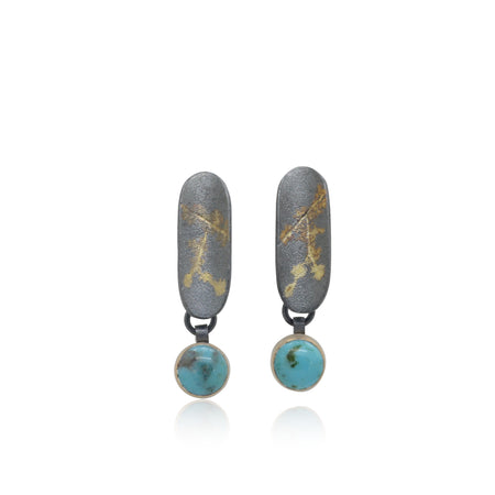 Earrings Turquoise Patinated Sterling Silver 14K Gold