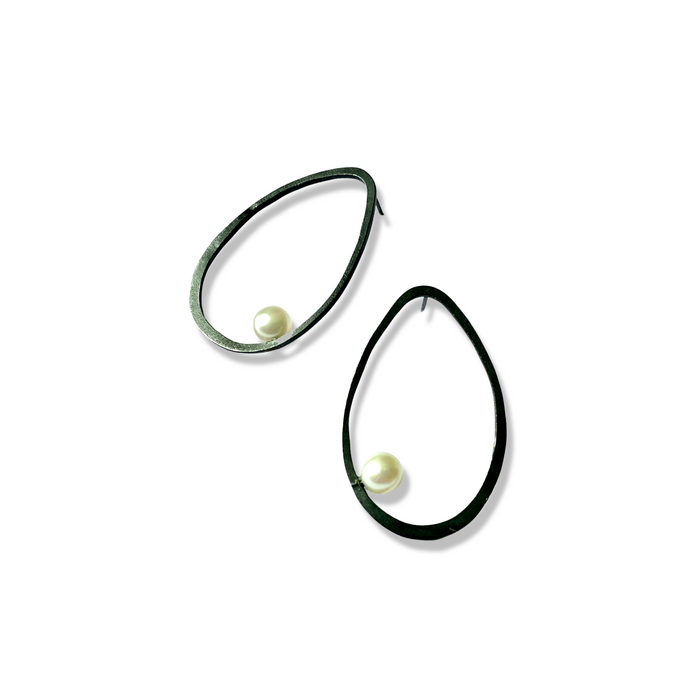 Oxidised Sterling Silver Pearl Earrings